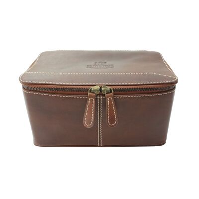 Trousse de toilette en cuir marron