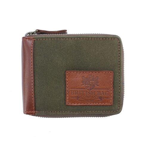 Khaki Canvas Zip Round Wallet