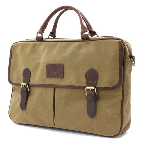 The Navigator Camel Waxed Canvas Briefcase