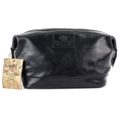 Polished Black Leather Washbag