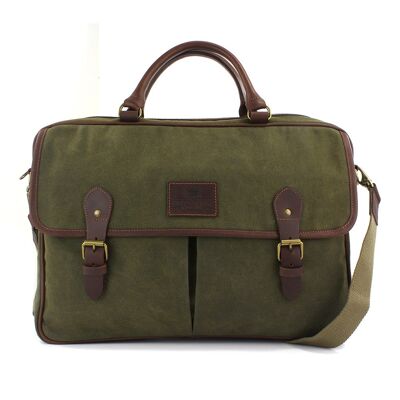 The Navigator Khaki Waxed Canvas Briefcase