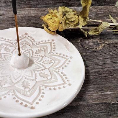Quemador de incienso de ceramica MANDALA,  hecha a mano