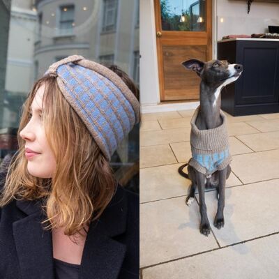Set regalo maglione in lana per cani e fascia abbinata in azzurro cielo