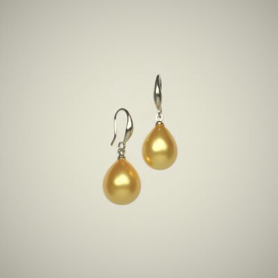 Fashionable earrings made of stainless steel with a yellow pearl