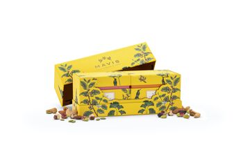 Le coffret cadeau cocktail de fruits secs comprend 2 boîtes de fruits secs / Chaque boîte 100 gr