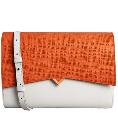 Roma Bag - Pearl Caviar Leather Base and Rafia Orange Flap