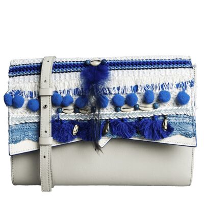 Roma Bag - Pearl Caviar Leather Base and Blue Shell Flap