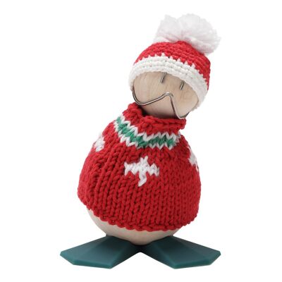 Christmas Duckling, Large in untreated natural rubber wood with green feet UD060