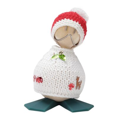 Christmas Duckling, Large in untreated natural rubber wood with green feet UD061
