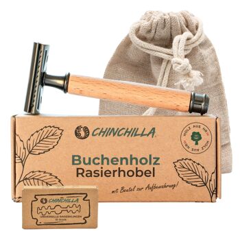 Rasoir de sûreté bois de hêtre Made in Germany | rasoir humide durable pour femmes et hommes | avec 10 lames de rasoir et sac | Zéro déchet et sans plastique 1