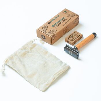 Rasoir de sûreté bois de hêtre Made in Germany | rasoir humide durable pour femmes et hommes | avec 10 lames de rasoir et sac | Zéro déchet et sans plastique 3
