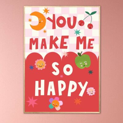 Mi rendi felice, bambini felici stampa, Bright Kids Wall Art, Cute Wall Art Kids Room, Nursery Bright Rainbow Art, Camera da letto ragazze, Ragazzi camera da letto,