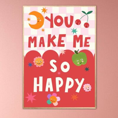 You Make Me Happy, Kids Happy Print, Bright Kids Wall Art, Cute Wall Art Kids Room, Nursery Bright Rainbow Art, Girls Bedroom, Boys Bedroom,