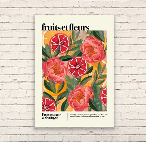Fruits et Fleurs , Print , Fruit Print , Still Life , Summer Print , French Print , Fruit , Wall Art , Tropical Print , Botanical Print ,