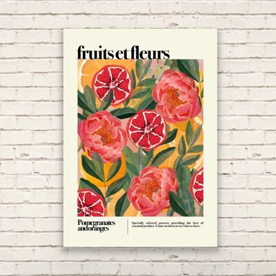 Fruits et Fleurs , Print , Fruit Print , Still Life , Summer Print , Français Print , Fruit , Wall Art , Tropical Print , Botanical Print ,