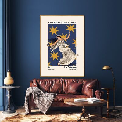 Danza de la luna, Impresión de la diosa de la luna, Impresión de arte francés, Impresión de arte vintage, Impresión de estrellas de Luna, Dormitorio, A5, A4, A3, A2, A1, A0, Rosa, Boho,