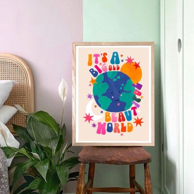 Big Beautiful World , Planet Earth , Eco , Nursery Art , Kids Room , Art , Print , Gifts for Her , kids , Rainbow , Color Pop , Bright