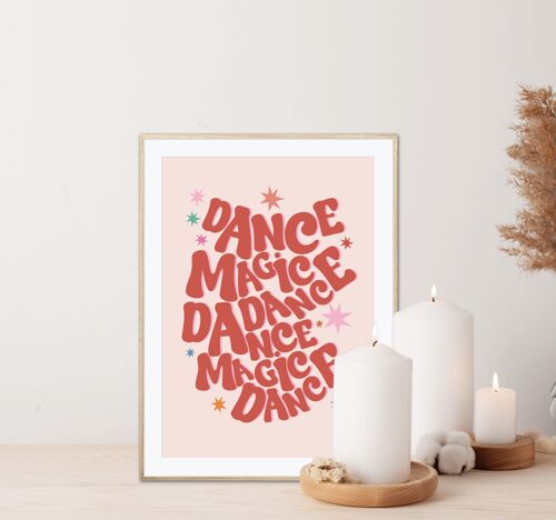 Dance Magic Dance , Bowie Print , Labyrinth Print , Typography , Bright Print , Quote Print  , Wall Art , Quirky , Pink and Red Print ,