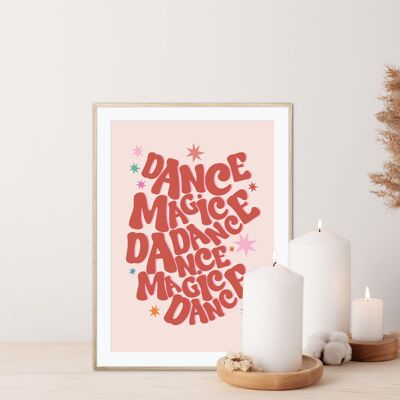 Dance Magic Dance, Bowie-Druck, Labyrinth-Druck, Typografie, heller Druck, Zitat-Druck, Wandkunst, schrullig, rosa und roter Druck,