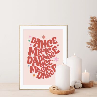 Dance Magic Dance, Bowie-Druck, Labyrinth-Druck, Typografie, heller Druck, Zitat-Druck, Wandkunst, schrullig, rosa und roter Druck,