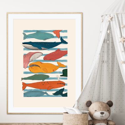 Whaley Good Time , Whale Print , Colorful Nursery Art , Kids Room , Sea Print , Gifts for Boys , kids , Rainbow , Color Pop , Bright