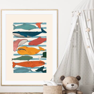 Whaley Good Time , Whale Print , Colorful Nursery Art , Kids Room , Sea Print , Gifts for Boys , kids , Rainbow , Color Pop , Bright