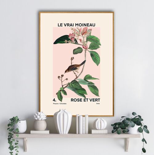Vintage Botanical Art Print, Floral Art Sketch, French Art Print, Birds and Flowers Print, A5, A4, A3, Pink And Green Art Print,