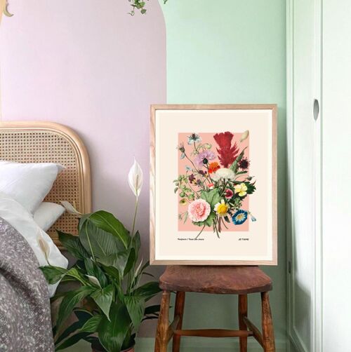Vintage Flower Print, Flower Print, French Art Print, Floral Print, Botanical Print, Bedroom, Gallery,A5, A4, A3, A2, A1, A0, pink, colour,