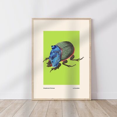 Beetle Art, Insect Print, French, Vintage Art, Bright Print, Gallery Wall Print, Bedroom, A5, A4, A3, A2, A1, A0, Green, Boho, Vintage