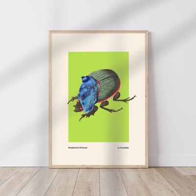 Beetle Art, Insect Print, French, Vintage Art, Bright Print, Gallery Wall Print, Bedroom, A5, A4, A3, A2, A1, A0, Green, Boho, Vintage