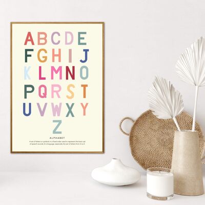 Alphabet, ABC, Eco, Kinderzimmerkunst, Kinderzimmer, Kunst, Druck, Geschenke für Sie, Kinder, Regenbogen, Color Pop, Bright