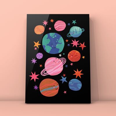 Space Jam, Planet Erde, Weltraum, Kinderzimmerkunst, Kinderzimmer, Kunst, Druck, Geschenke, Kinder, Regenbogen, Color Pop, Hell, Planeten, Universum