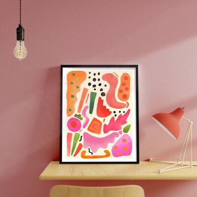 Abstrakte Formkunst, abstrakter Druck, rosa Farbendruck, Farbe, Wohnzimmerdruck, französischer Druck, Wandkunst, botanischer Druck, gemütlich