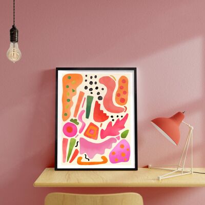 Arte de forma abstracta, impresión abstracta, impresión de colores rosa, color, impresión de sala de estar, impresión francesa, arte de pared, impresión botánica, cómodo