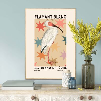 Weißer Flamingo-Druck, französischer Kunstdruck, Funky Tier-Kunstdruck, Tiersterne-Druck, Schlafzimmer, A5, A4, A3, A2, A1, A0, bunt, Boho,
