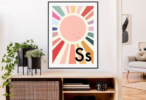 S is for Sunshine , Sun , Nursery Art , Kids Room , cute Art , Baby Print , Gifts for kids , Christmas gifts , Children