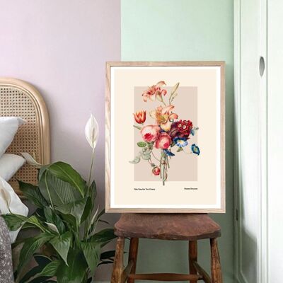 Vintage Flower Print, Flower Bouquet Print, French Art Print, Floral Print, Botanical Print, Bedroom, A5, A4, A3, A2, A1, A0, Cream, Pastel,