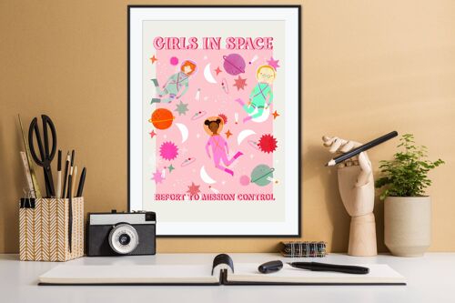 Girls in Space , Space , Nursery Art , Kids Room , Art , Print , Gifts , kids , Rainbow , Colour Pop , Bright , Planets , Universe
