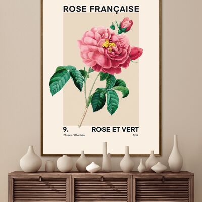 Stampa rosa vintage, stampa floreale, stampa d'arte francese, stampa floreale, stampa botanica, camera da letto, A5, A4, A3, A2, A1, A0, crema, rosa, pastello,