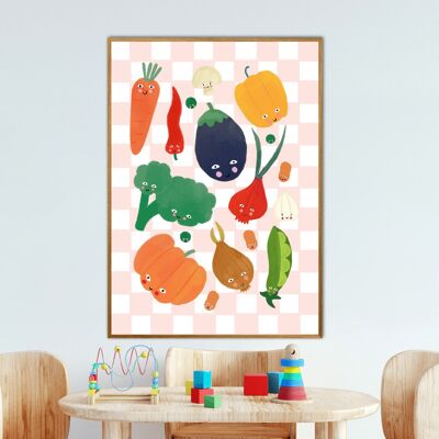 Eat Your Greens, Kinderwandkunst, süße Kunst für Kinder, süßes Kinderzimmerbild, süßer Veggie-Druck, Geschenk für Mädchen, Geschenk für kleines Mädchen