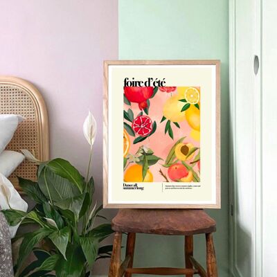 Foire d'été , Peony Print , Fruit Print , Still Life , Summer Print , French Print , Fruit , Wall Art , Tropical Print , Botanical Print