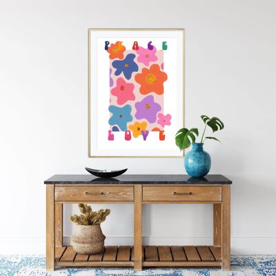 Pace e amore , Stampa Boho , Stampa citazione , Wall Art , Eccentrico , Stampa floreale , stampa botanica , Stampa colorata , Arcobaleno , Luminoso