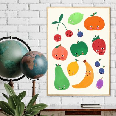 Feeling Fruity, Kids Fruit Print, Bright Kids Wall Art, Cute Wall Art Kids Room, Nursery Bright Rainbow Art, Girls Bedroom, Boys Bedroom,