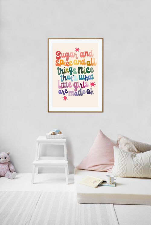 Sugar and Spice Girls Art Print, Little Girls art Print, Girls Bedroom Poster, Nursery Rhyme Poster, What Are Little Girls Made of,