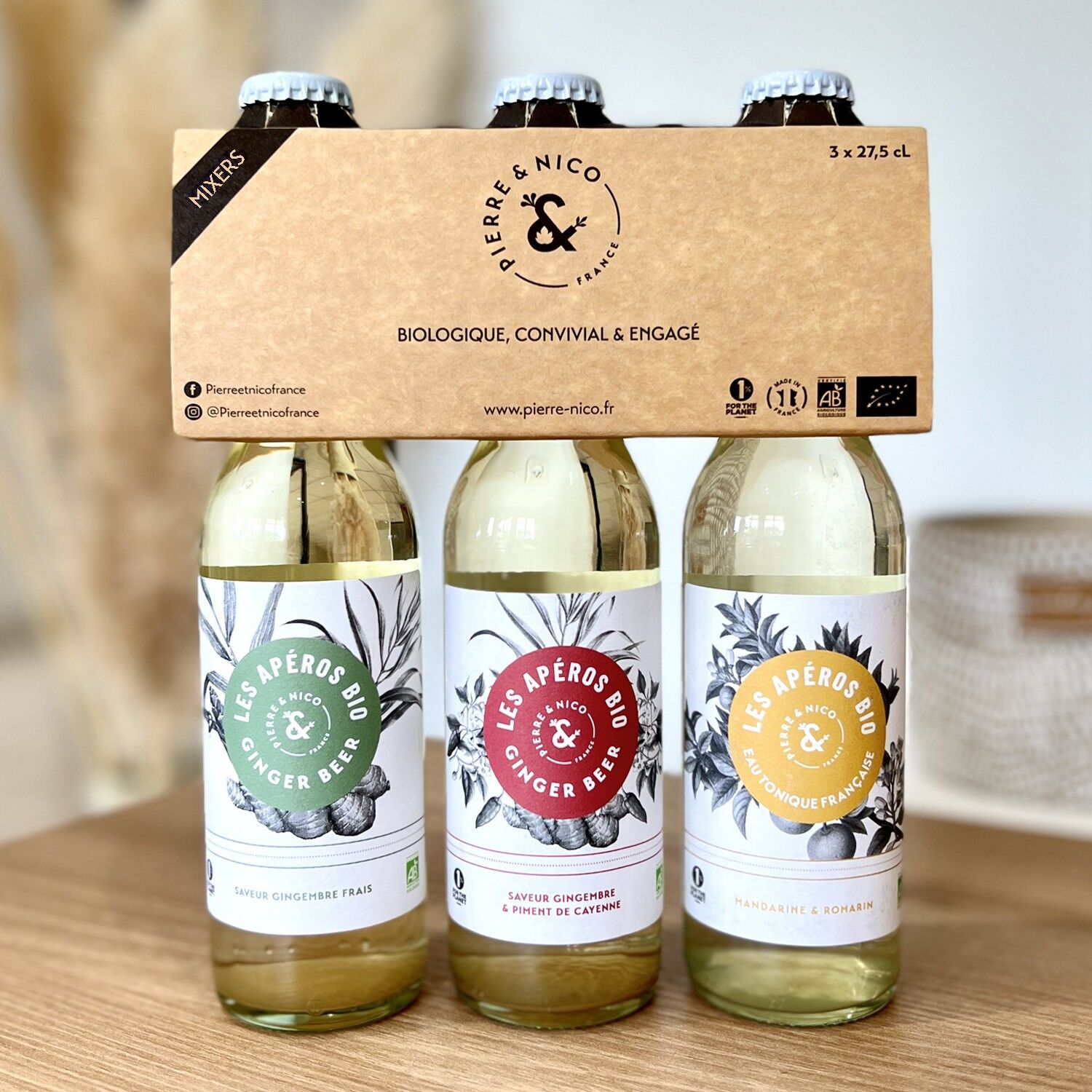 Pierre & Nico - Tripack Mixer ohne Alkohol - 0% vol. - 3 x 27,5 cl - Bio-Aperitifs