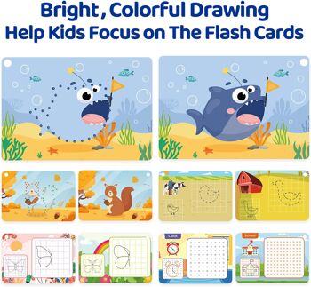 Pen Control effaçable à sec Dot to Dot Flash Cards pour garçons et filles Connect The Dots Write and Wipe Tracing Practice Draw Card for Kids (30 Picture Flashcards with Ring and 2 Markers) 4