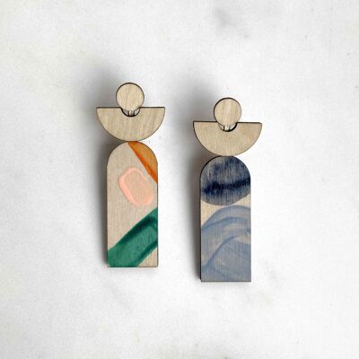 Orkhon Earrings Abstract by Studio Mali - Statement Ethical - Laser Cut Jewellery - Paint Brush Stroke Arty - Dangle Wooden