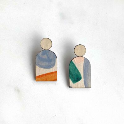 Malerei Earrings Abstract by Studio Mali - Statement Ethical - Laser Cut Jewellery - Paint Brush Stroke Arty - Dangle Wooden