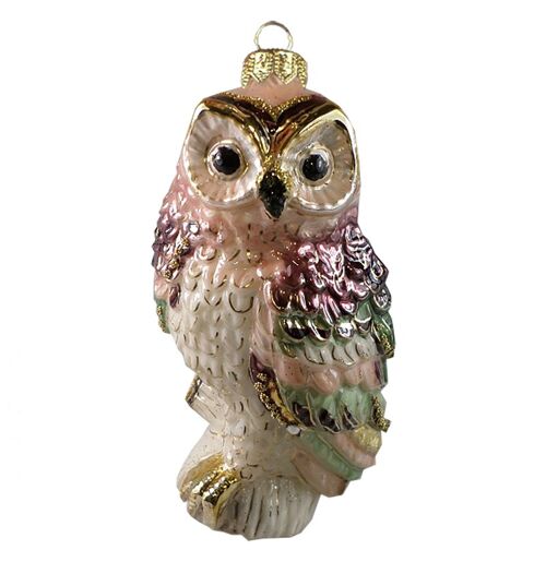 Christmas glas ornament - GLASS OWL Green/pink - made in Europe