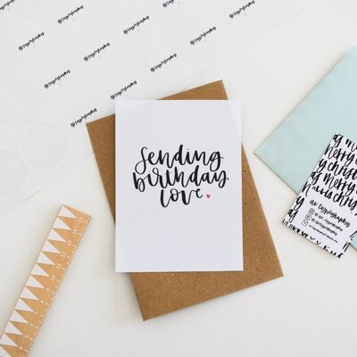 Sending Birthday Love Brush Lettering Card